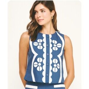Strut & Bolt Womens Blue White Applique Scalloped Button Front Vest Top Size M